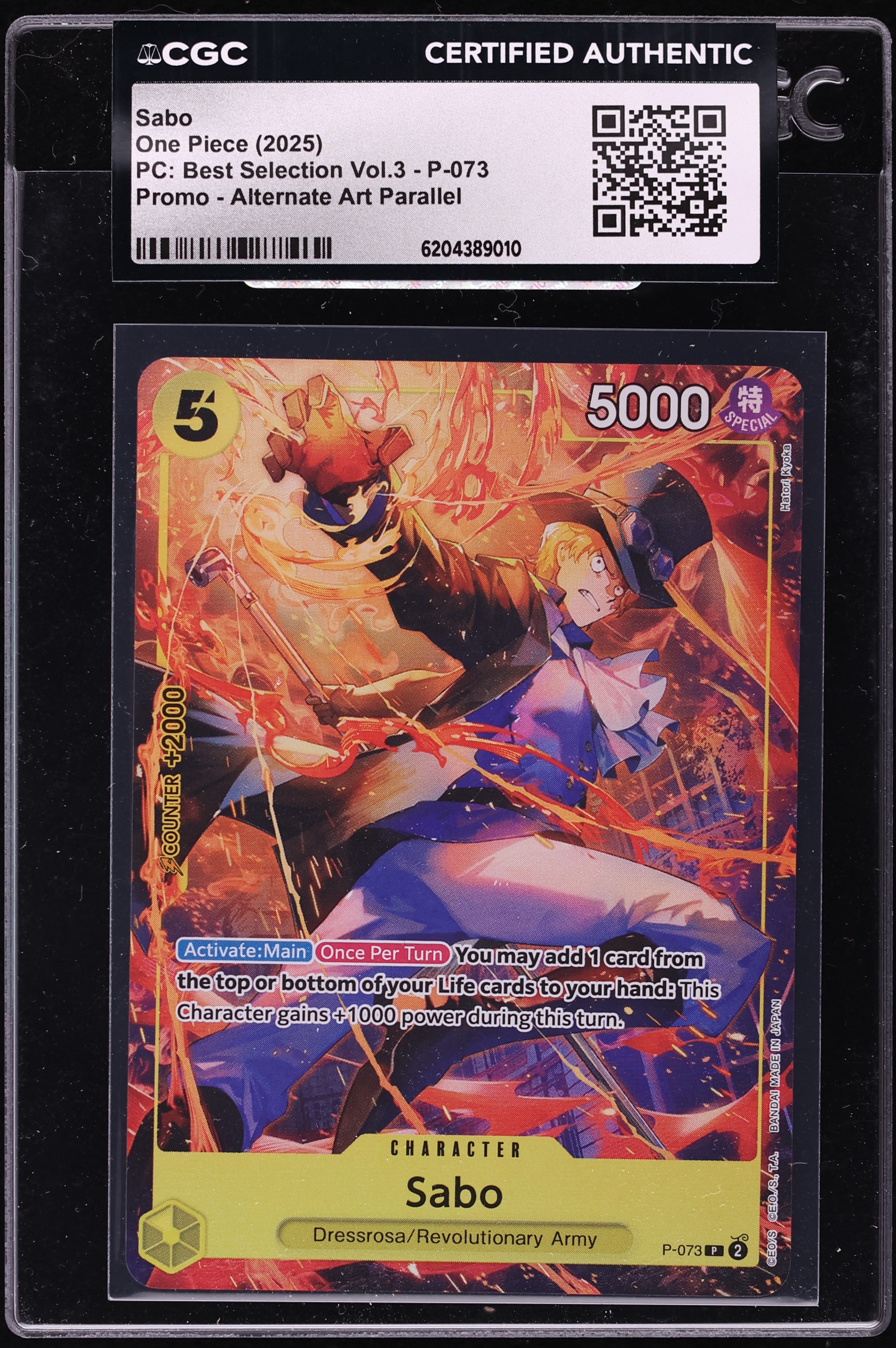 2025 One Piece Promo Premium Best Selection Vol.3 Alt Art Sabo #P-073 CGC AUTH