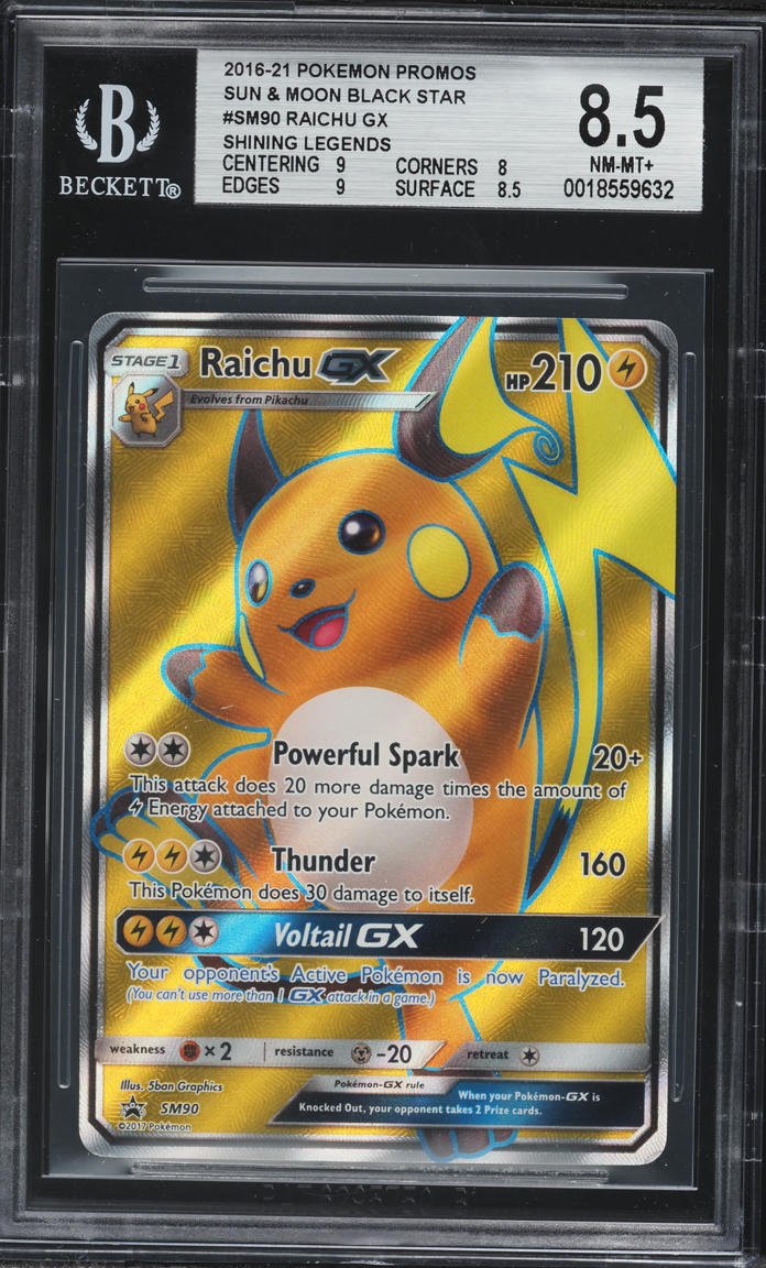 2016 Pokemon Sun & Moon Promo Shining Legends Special Full Art Raichu GX #SM90 BGS 8.5