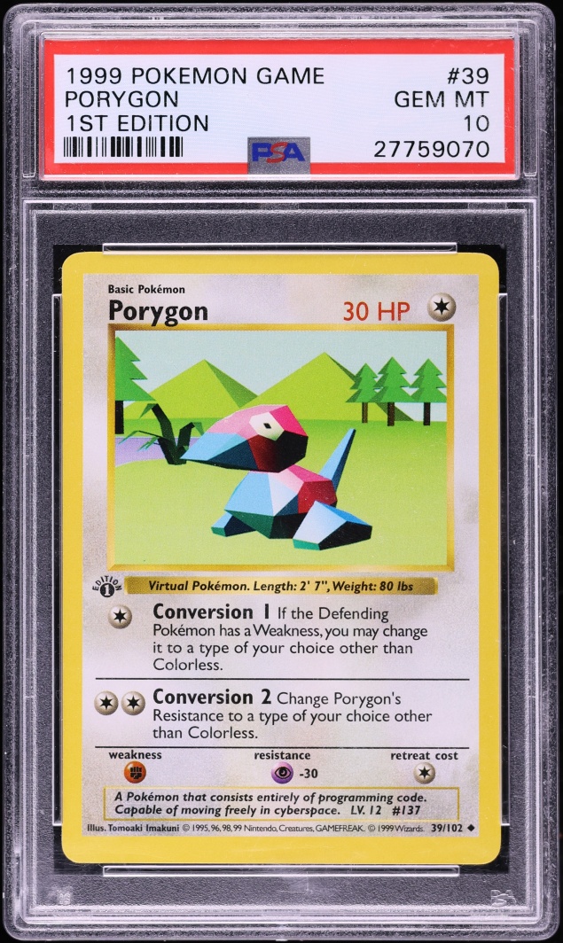 1999 Pokemon Base Set Shadowless 1st Edition Porygon #39 PSA 10 GEM MINT