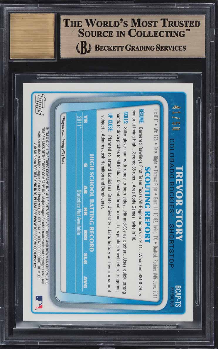 2011 Bowman Chrome Gold Refractor Trevor Story PROSPECT AUTO /50 #BCAP-TS BGS 9.5 GEM MINT