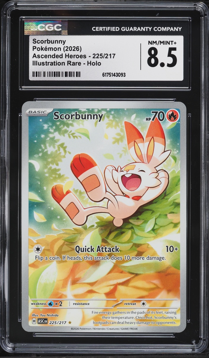 2026 Pokemon Mega Evolution Ascended Heroes IR Scorbunny #225 CGC 8.5 NM-MT+