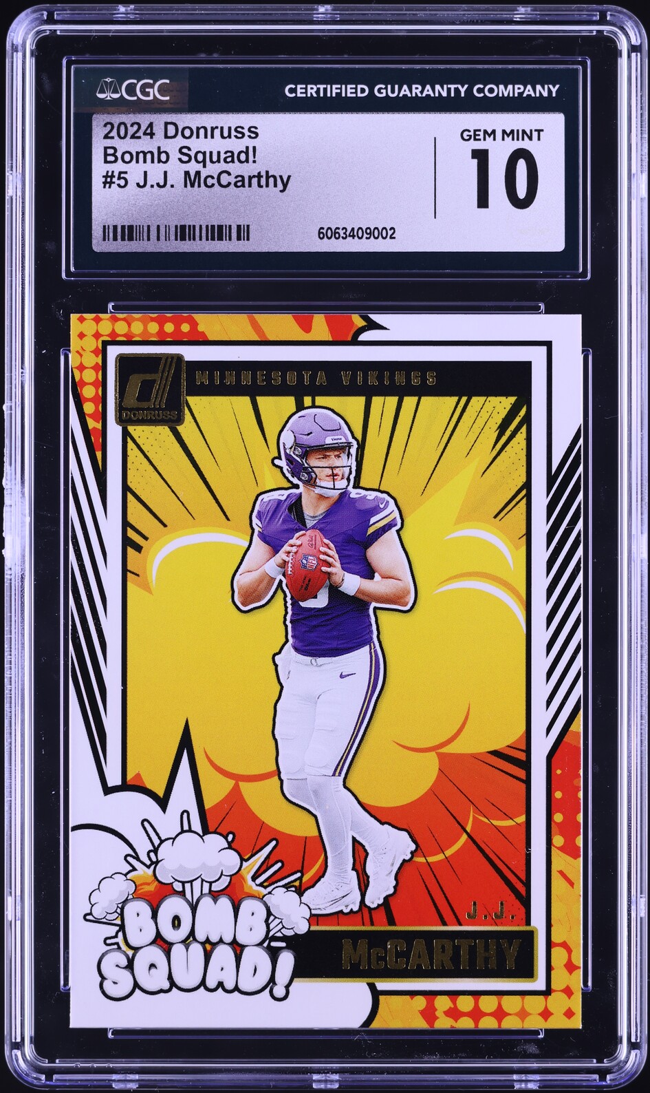 2024 Donruss Bomb Squad! J.J. McCarthy ROOKIE #5 CGC 10 GEM MINT