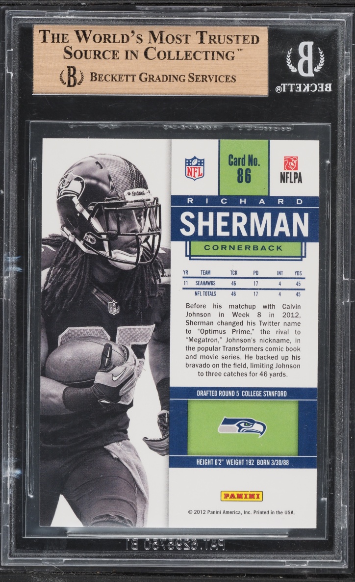 2012 Panini Contenders Richard Sherman #86 BGS 9.5 GEM MINT