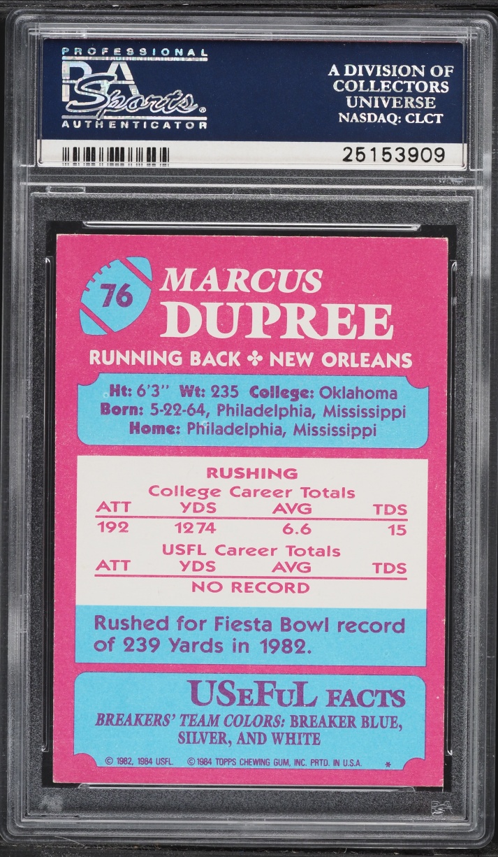 1984 Topps USFL Marcus Dupree ROOKIE #76 PSA 8 NM-MT