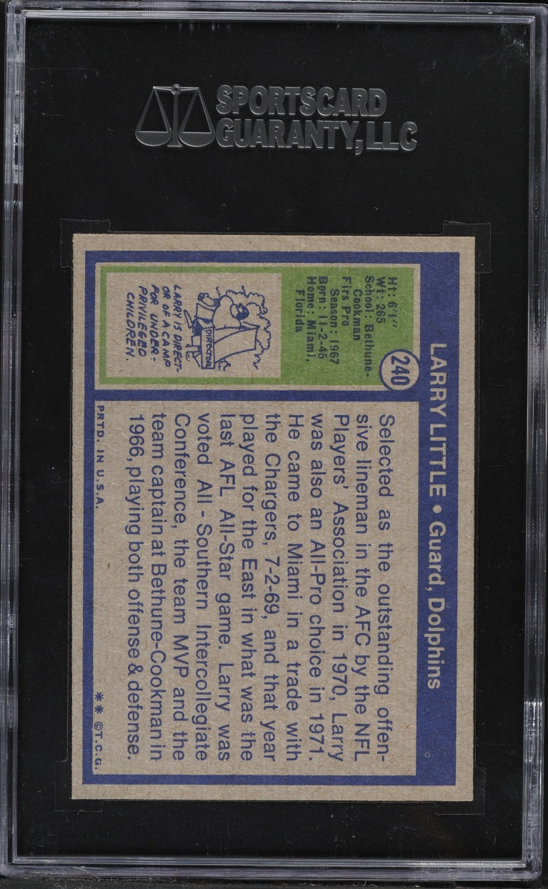 1972 Topps Football Larry Little ROOKIE #240 SGC 7 NRMT