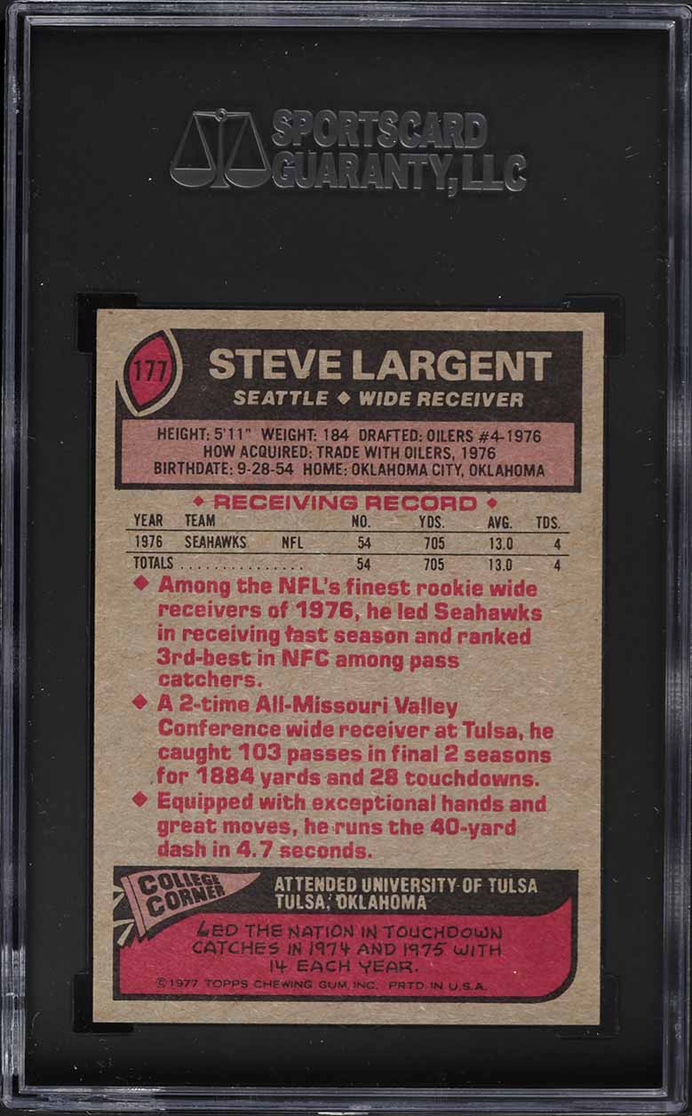 1977 Topps Football Steve Largent ROOKIE #177 SGC 9.5 MINT+