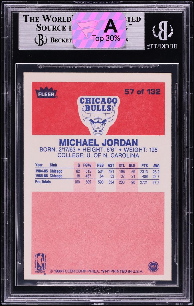 1986 Fleer Basketball Michael Jordan ROOKIE #57 BGS 9 MINT