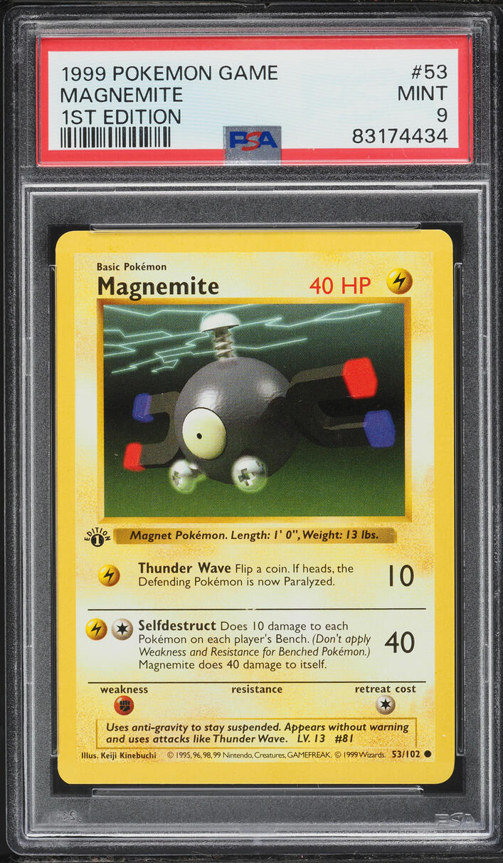 1999 Pokemon Base Set Shadowless 1st Edition Magnemite #53 PSA 9 MINT