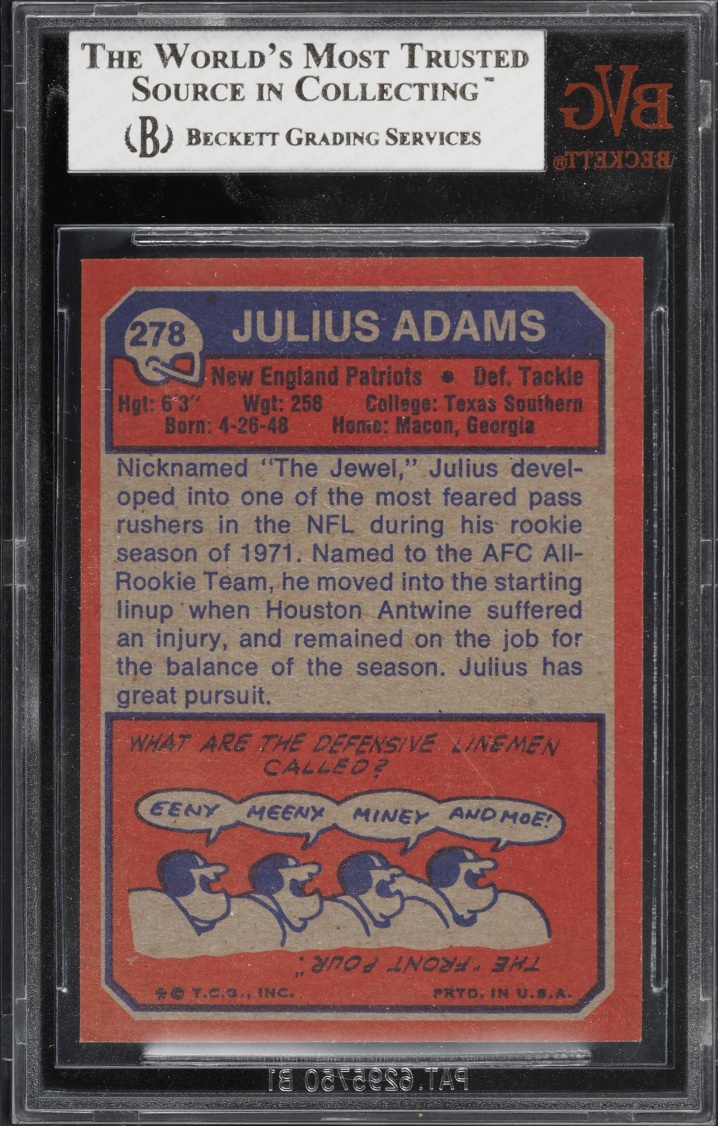 1973 Topps Football Julius Adams #278 BVG 8 NM-MT