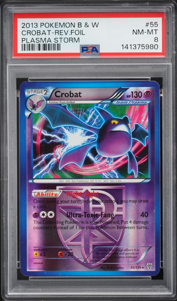 2013 Pokemon Black & White Plasma Storm Reverse Holo Crobat #55 PSA 8 NM-MT