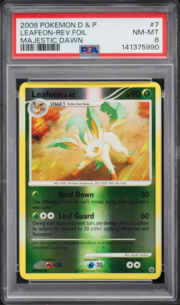 2008 Pokemon Diamond & Pearl Majestic Reverse Holo Dawn Leafeon #7 PSA 8 NM-MT