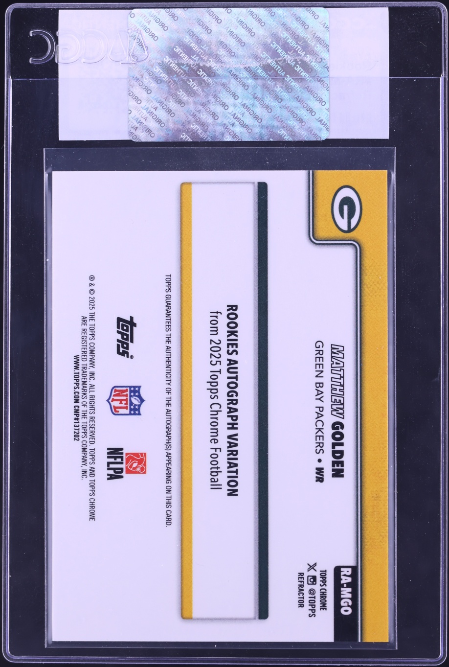 2025 Topps Chrome Refractor Matthew Golden ROOKIE AUTO /499 #RA-MGO CGC AUTH