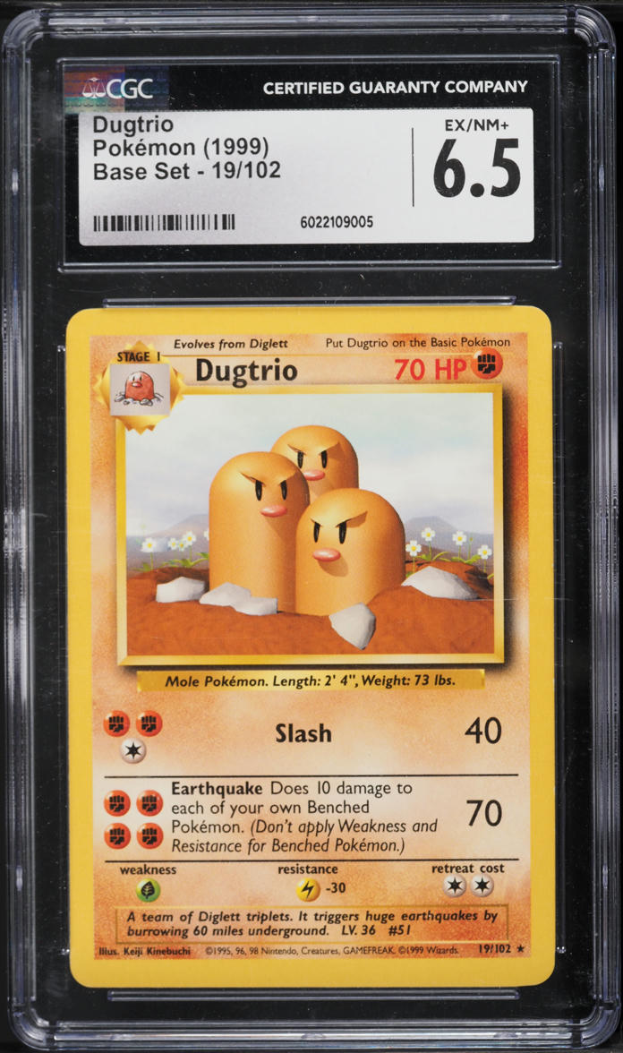 1999 Pokemon Base Set Dugtrio #19 CGC 6.5 EXMT+