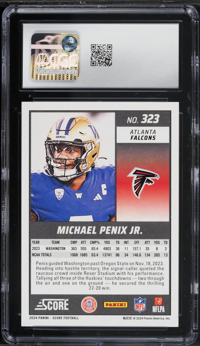2024 Score Football Michael Penix Jr. ROOKIE #323 CGC 10 GEM MINT