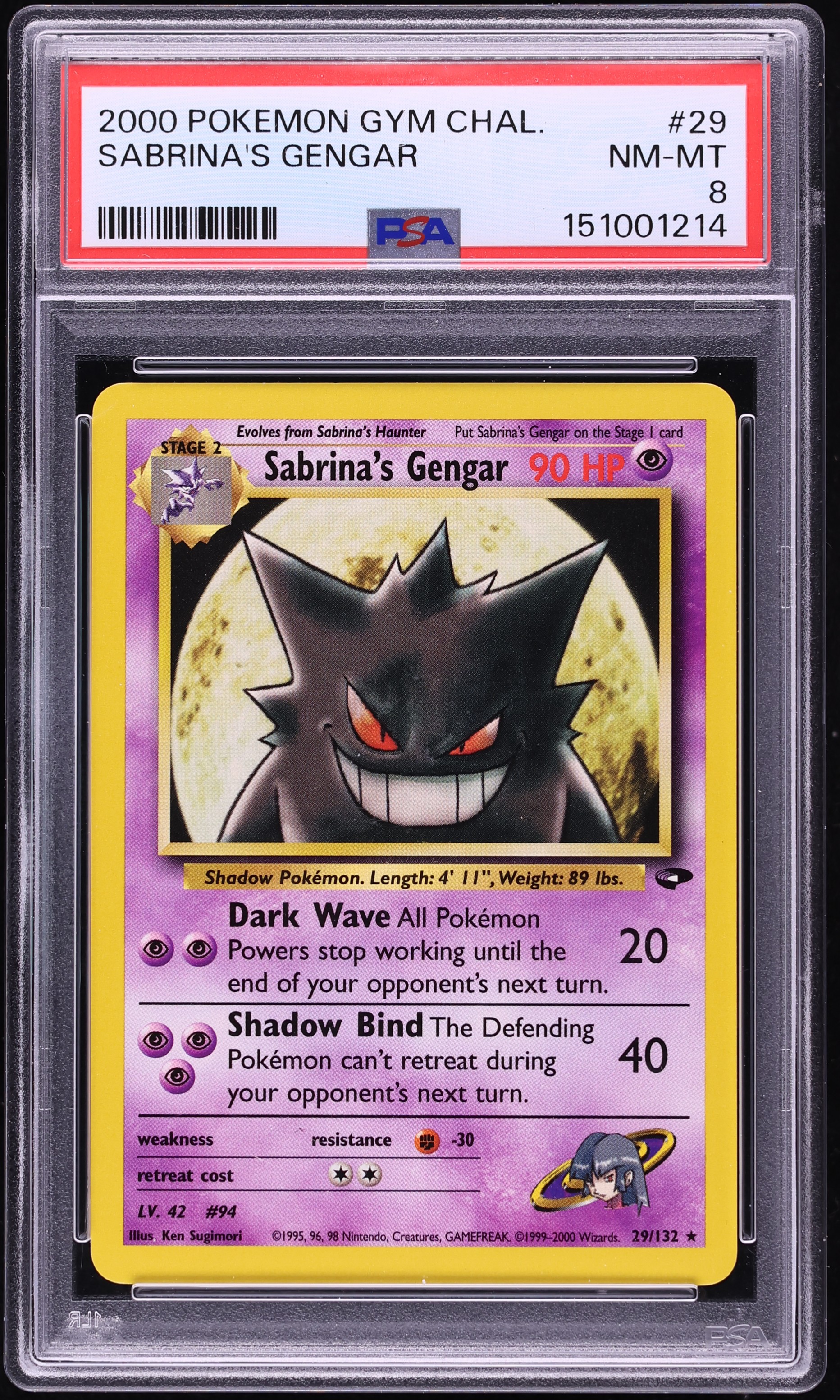 2000 Pokemon Gym Challenge Sabrina's Gengar #29 PSA 8 NM-MT