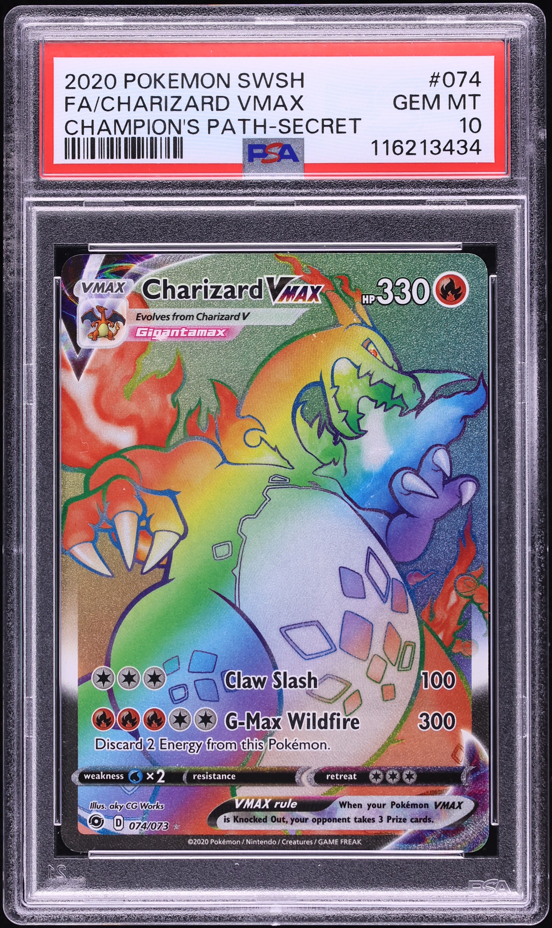2020 Pokemon Sword & Shield Champion's Path Rainbow Rare Charizard VMAX #74 PSA 10 GEM MINT