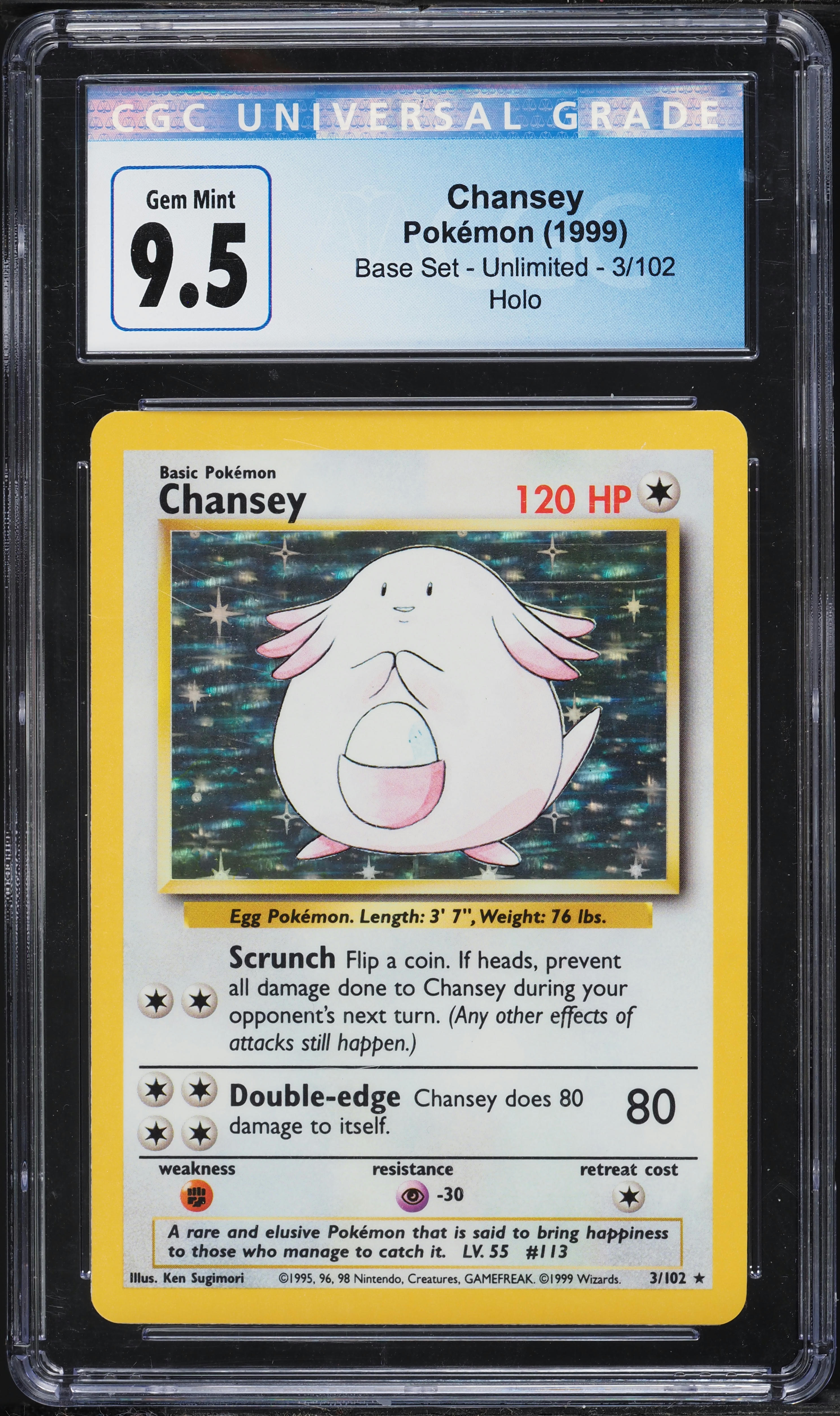 1999 Pokemon Base Set Holo Chansey #3 CGC 9.5 GEM MINT