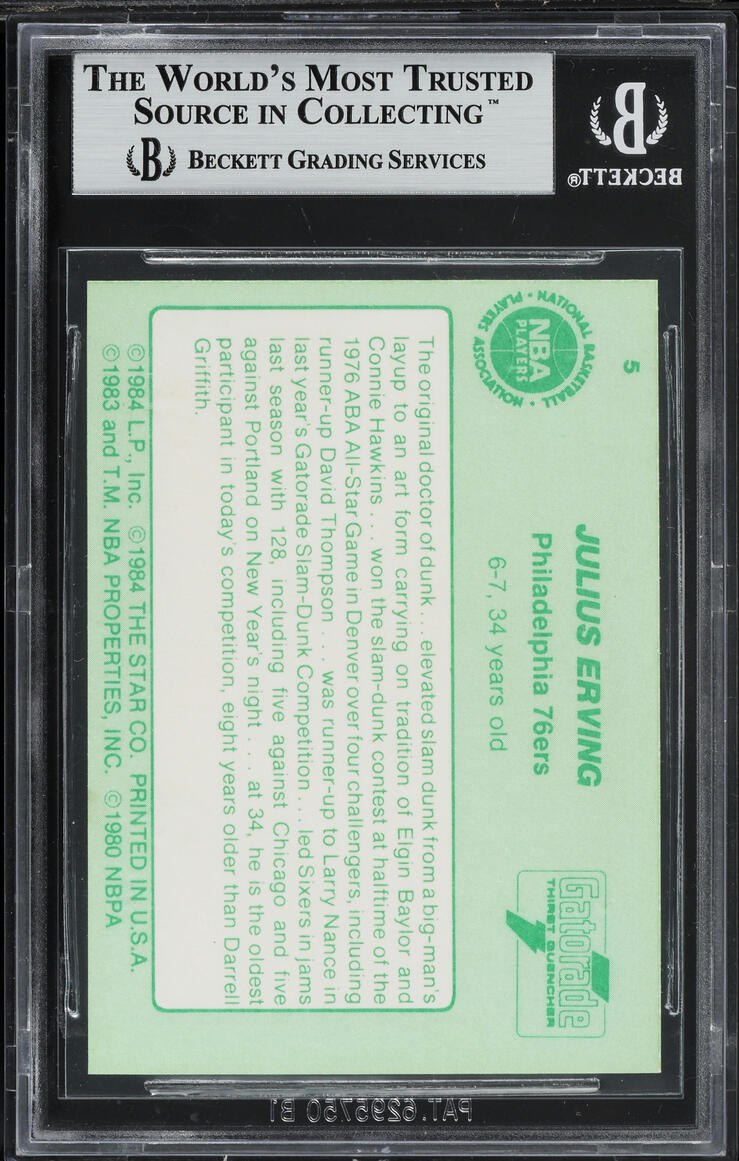 1985 Star Gatorade Slam Dunk Julius Erving #5 BGS 9 MINT