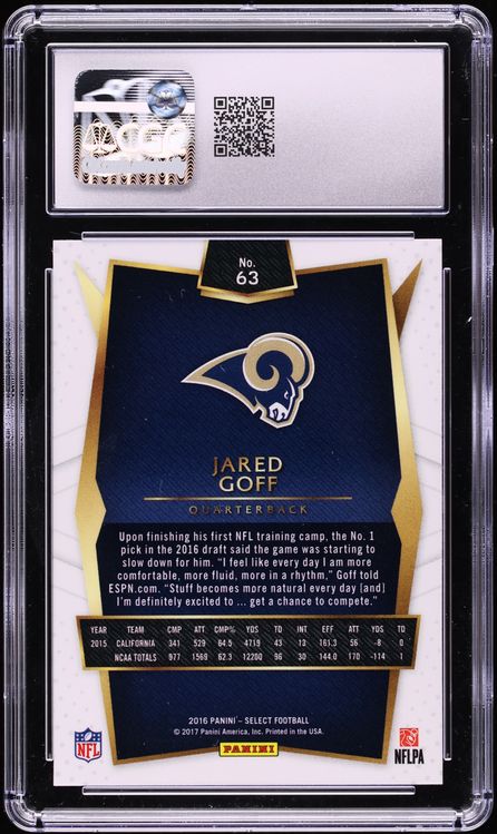 2016 Select Football Jared Goff ROOKIE #63 CGC 9 MINT