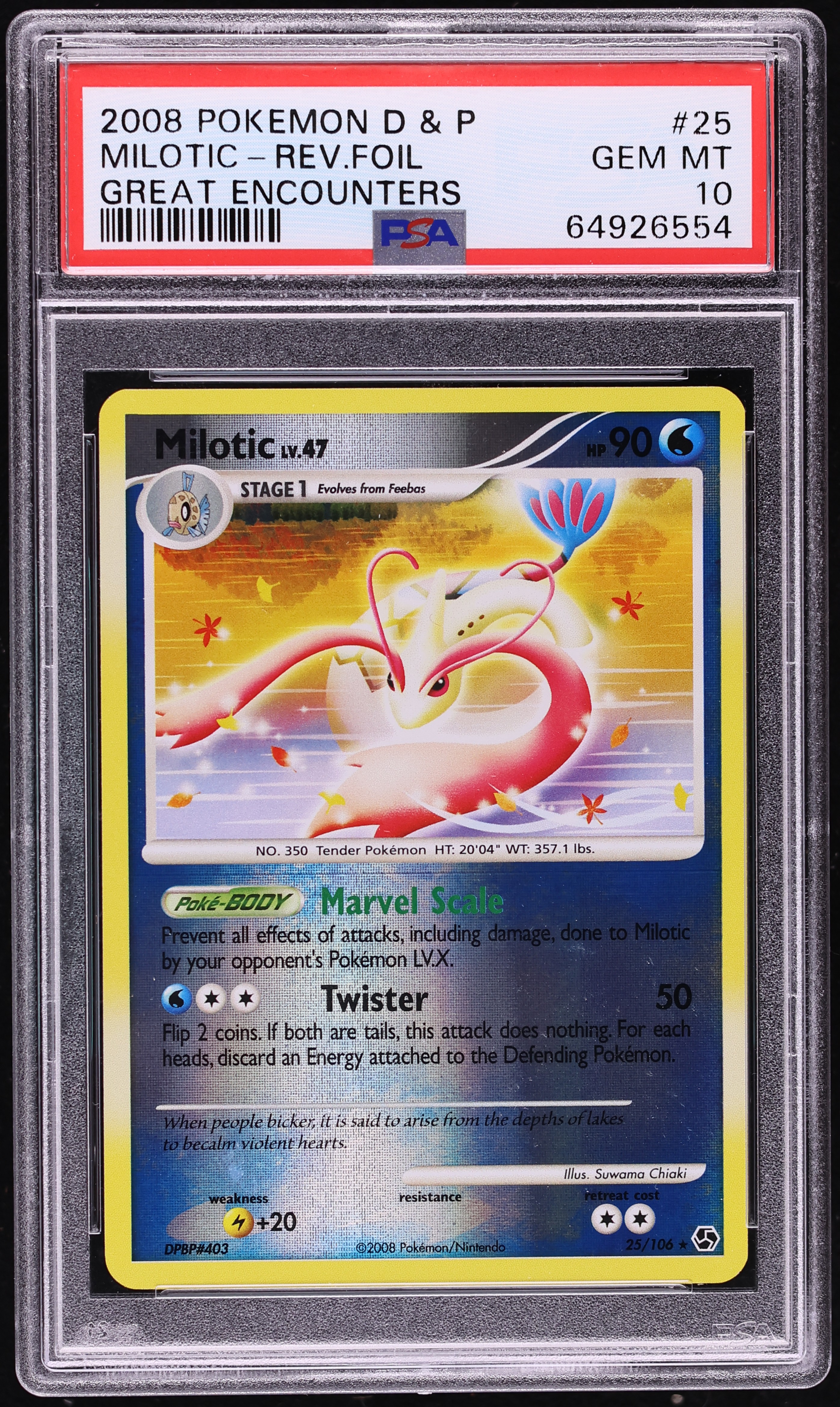 2008 Pokemon Diamond & Pearl Great Encounters Reverse Holo Milotic #25 PSA 10 GEM MINT