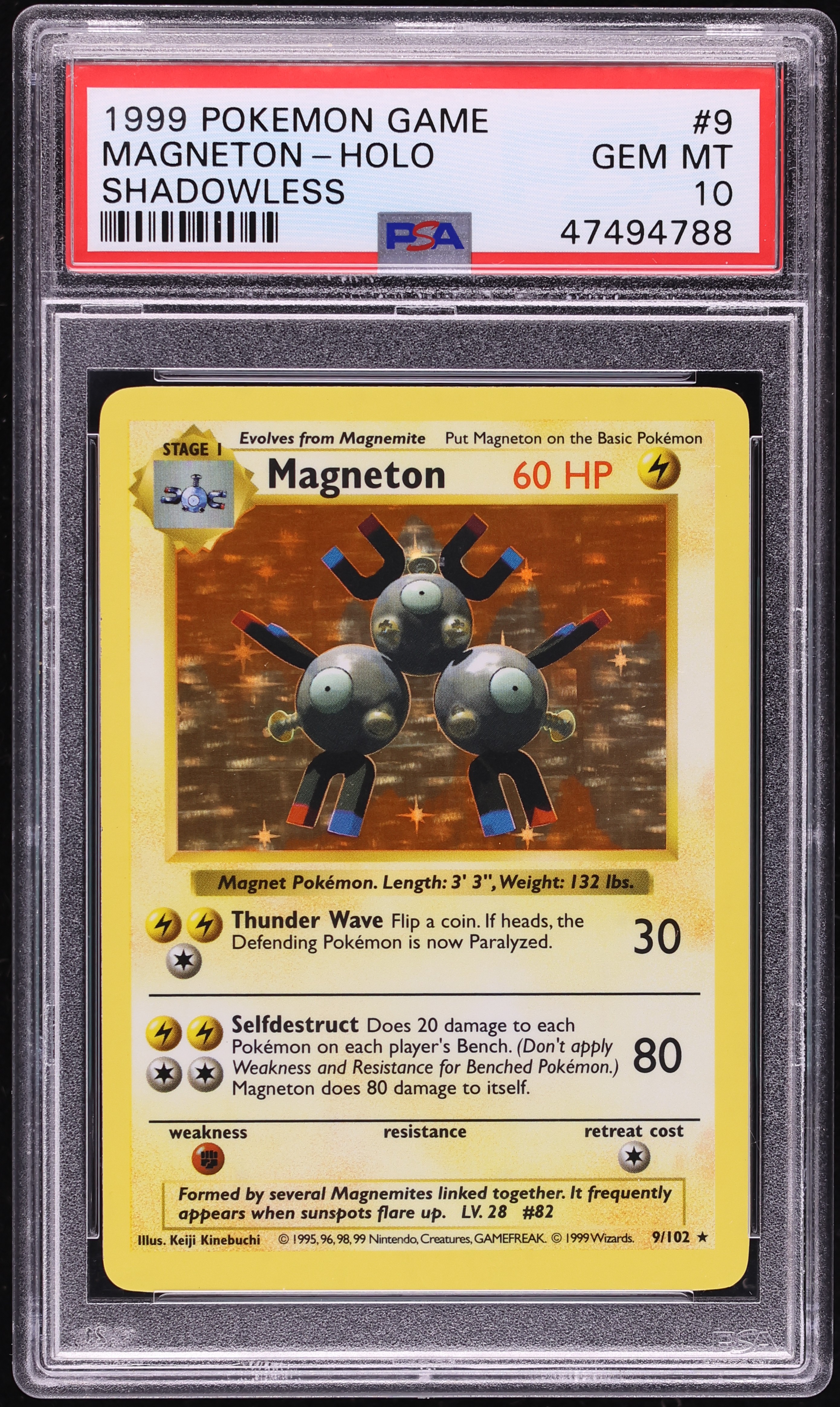 1999 Pokemon Base Set Shadowless Holo Magneton #9 PSA 10 GEM MINT