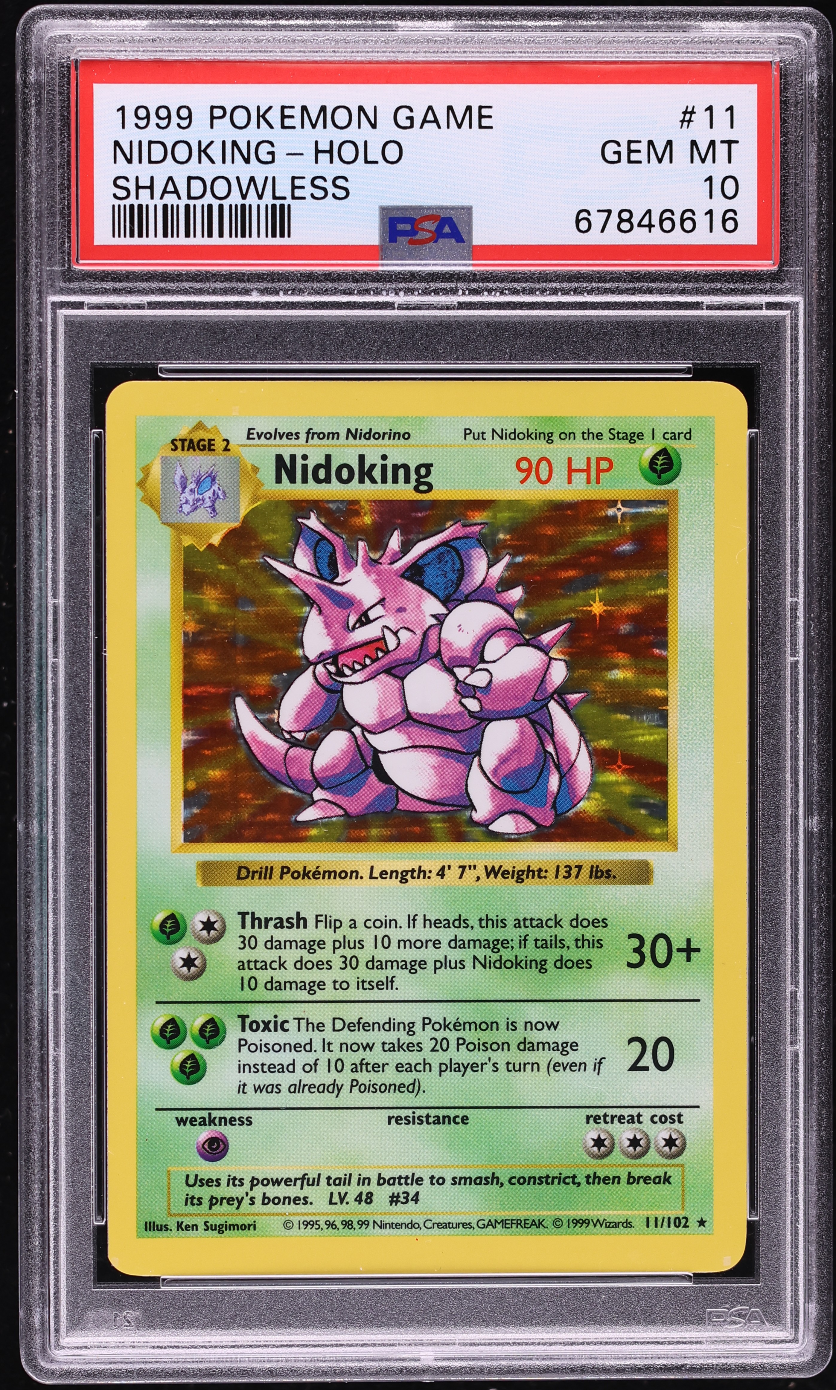 1999 Pokemon Base Set Shadowless Holo Nidoking #11 PSA 10 GEM MINT