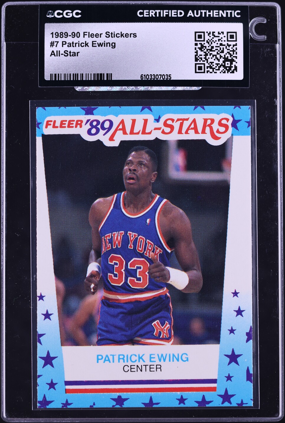 1989 Fleer Stickers All-Star Patrick Ewing #7 CGC AUTH