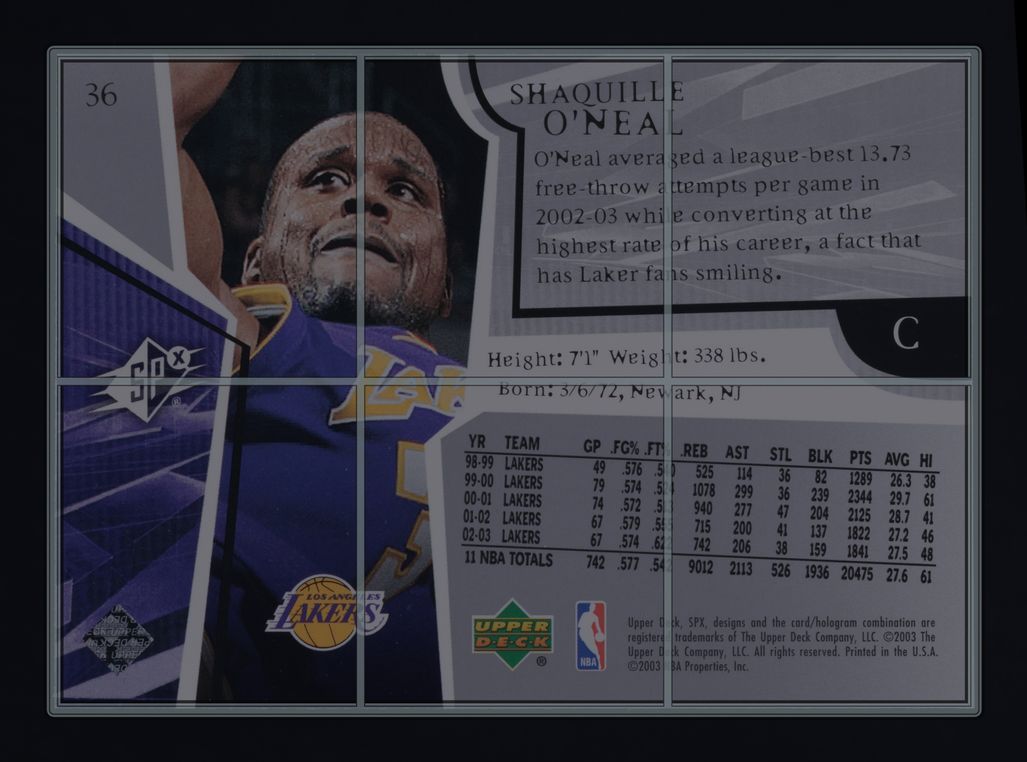 2003 SPx Basketball Shaquille O'Neal #36 MBA AUTH
