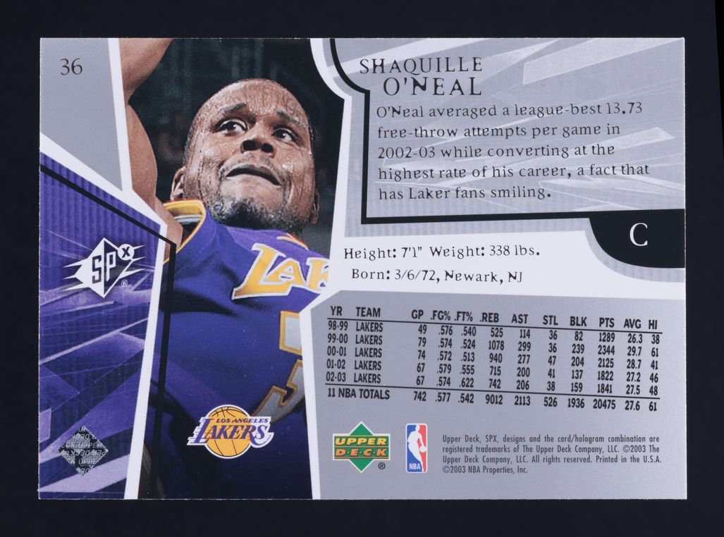 2003 SPx Basketball Shaquille O'Neal #36 MBA AUTH