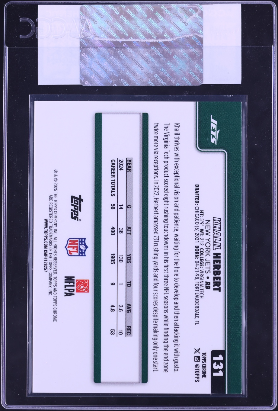 2025 Topps Chrome Gold Geometric Refractor Khalil Herbert /50 #131 CGC AUTH