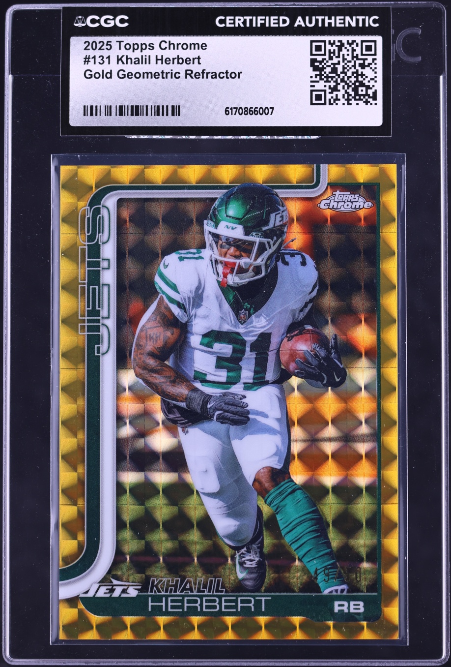 2025 Topps Chrome Gold Geometric Refractor Khalil Herbert /50 #131 CGC AUTH