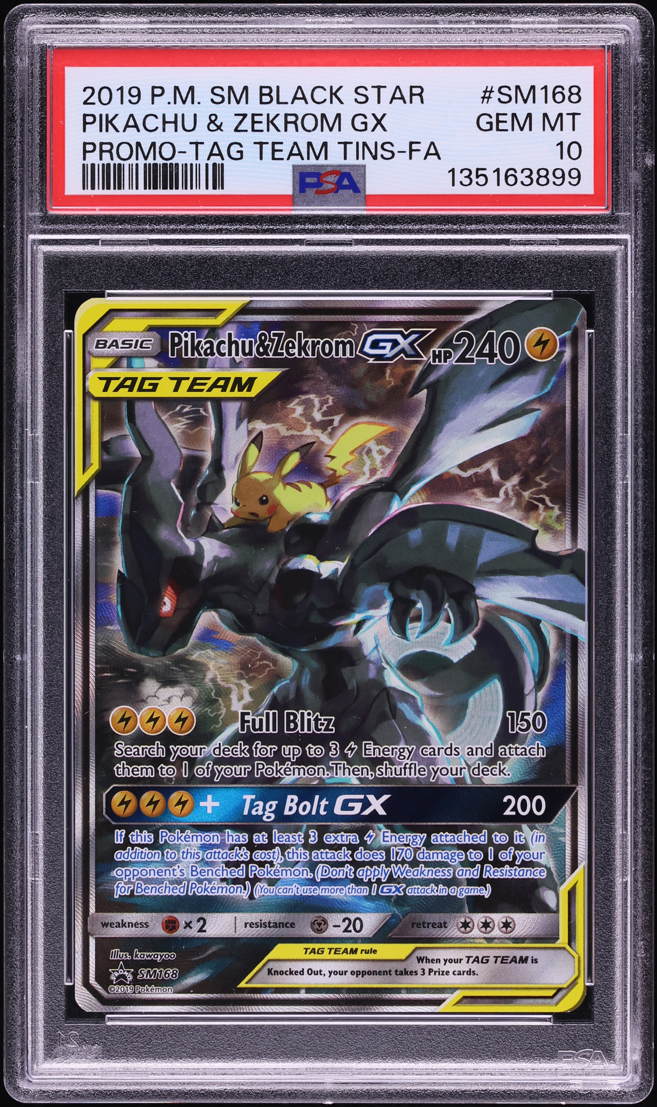 2019 Pokemon Sun & Moon Promo Tag Team Tins Full Art Pikachu & Zekrom GX #SM168 PSA 10 GEM MINT