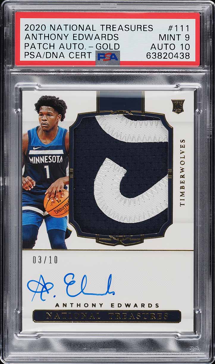 2020 National Treasures Gold Anthony Edwards RC PATCH AUTO DNA 10 /10 PSA 9