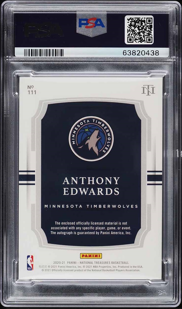 2020 National Treasures Gold Anthony Edwards RC PATCH AUTO DNA 10 /10 PSA 9