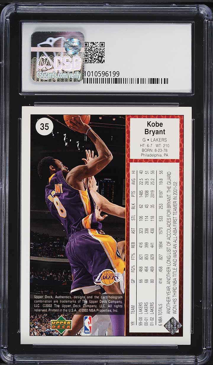 2002 Upper Deck Authentics Kobe Bryant #35 CSG 9 MINT