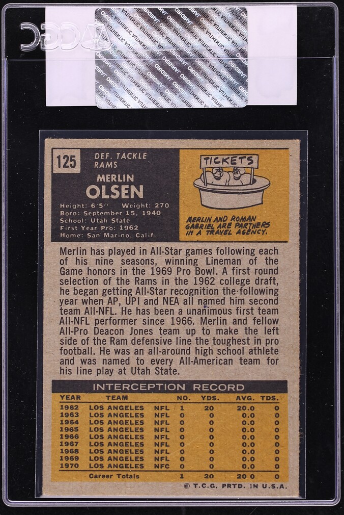 1971 Topps Football Merlin Olsen #125 CGC AUTH