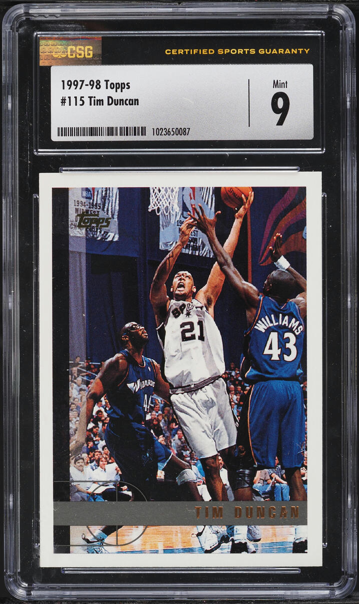 1997 Topps Basketball Tim Duncan ROOKIE #115 CSG 9 MINT