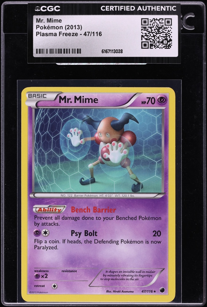2013 Pokemon Black & White Plasma Freeze Mr. Mime #47 CGC AUTH