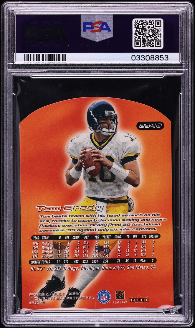 2000 Ultra Gold Medallion Die-Cut Tom Brady ROOKIE #234G PSA 10 GEM MINT