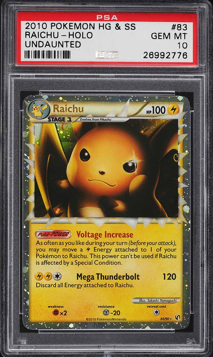 2010 Pokemon Heartgold & Soulsilver Undaunted Prime Raichu #83 PSA 10 GEM MINT