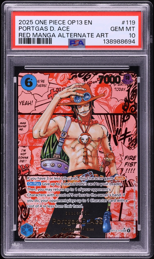 2025 One Piece Carrying On His Will Red Manga Art Portgas D. Ace #OP13-119 PSA 10 GEM MINT