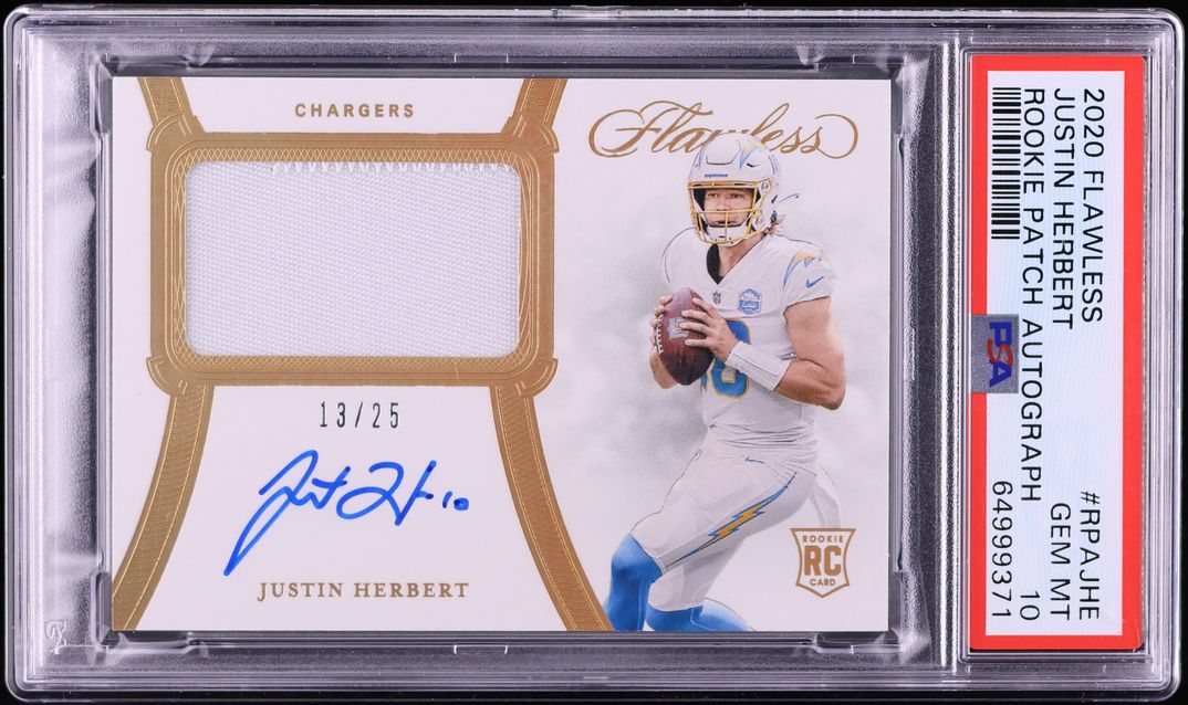 2020 Panini Flawless Justin Herbert ROOKIE PATCH AUTO /25 #RPA-JHE PSA 10 GEM MINT