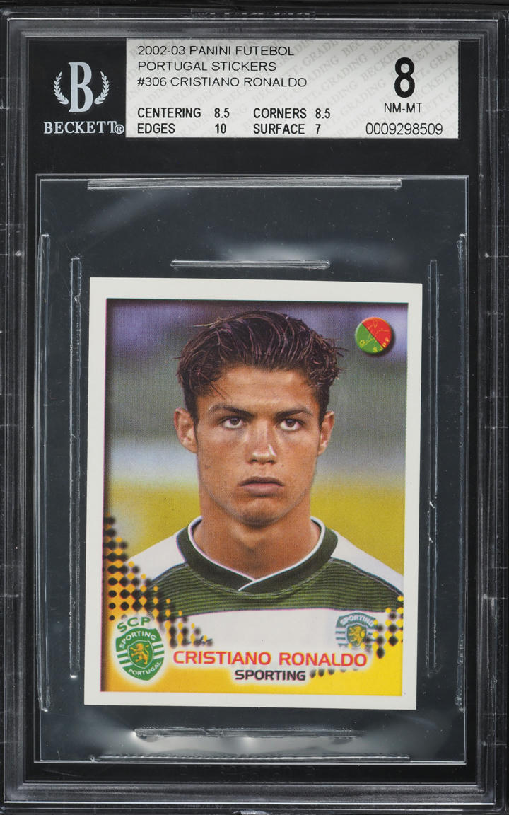 2002 Panini Futebol Portugal Stickers Cristiano Ronaldo ROOKIE #306 BGS 8 NM-MT