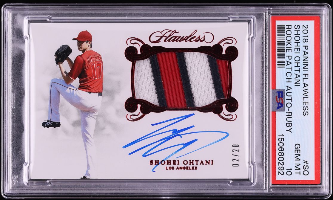 2018 Panini Flawless Ruby Shohei Ohtani ROOKIE PATCH AUTO /20 #RPASO PSA 10 GEM MINT