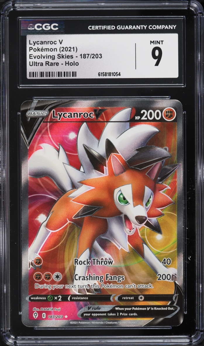 2021 Pokemon Sword & Shield Evolving Skies Full Art Lycanroc V #187 CGC 9 MINT