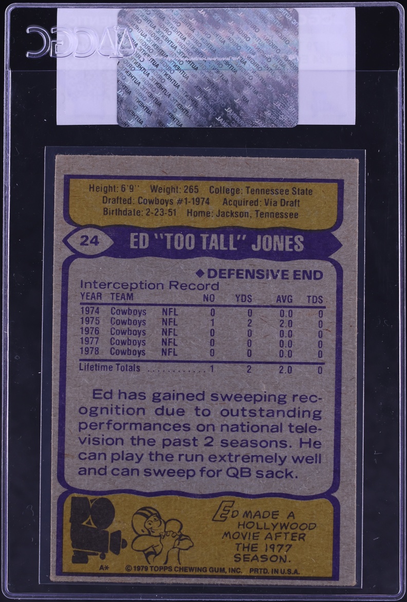 1979 Topps Football Ed Too Tall Jones #24 CGC AUTH
