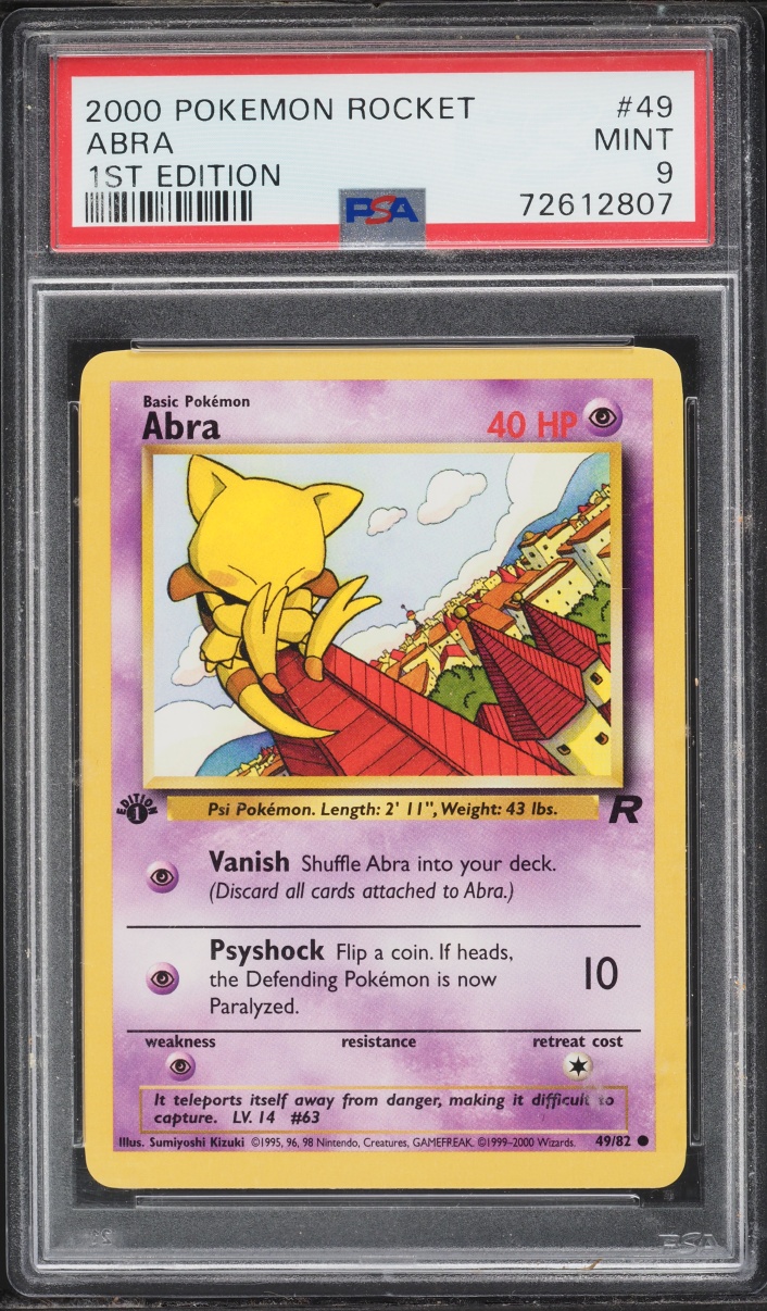 2000 Pokemon Team Rocket 1st Edition Abra #49 PSA 9 MINT