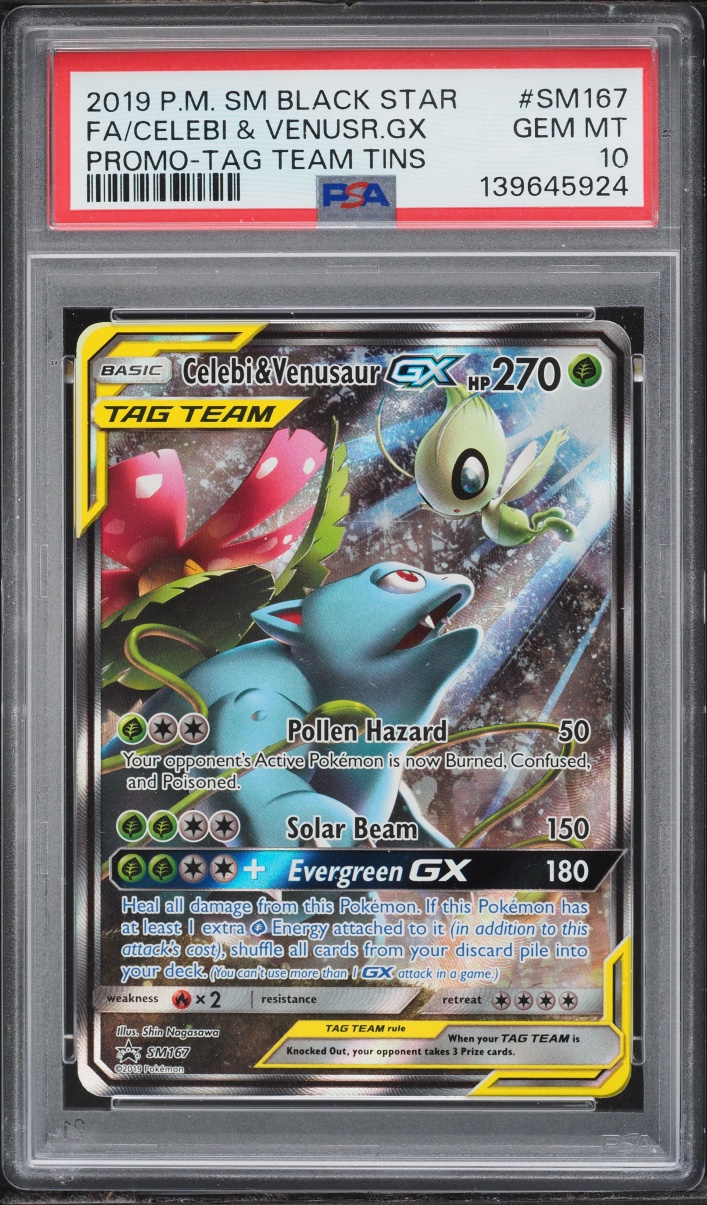 2019 Pokemon Sun & Moon Promo Tag Team Full Art Celebi & Venusaur GX #SM167 PSA 10 GEM MINT