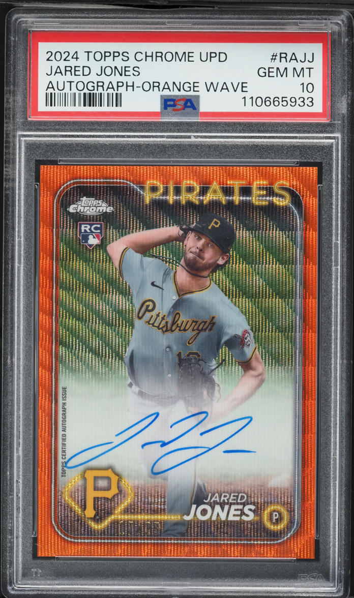 2024 Topps Chrome Update Orange Wave Jared Jones ROOKIE AUTO /25 #RAJJ PSA 10 GEM MINT