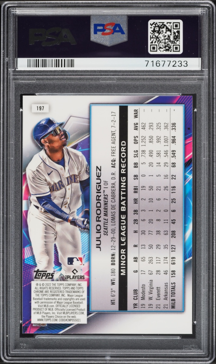 2022 Topps Chrome Cosmic Julio Rodriguez ROOKIE #197 PSA 10 GEM MINT